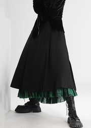 French Black Side Open Tulle Patchwork Skirts Spring