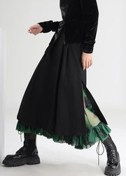 French Black Side Open Tulle Patchwork Skirts Spring