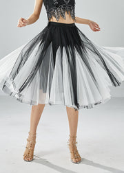 French Black White Patchwork Exra Large Hem Tulle Pleated Skirts Summer