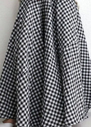 French Black White Plaid Wrinkled Patchwork Cotton Skirts Summer