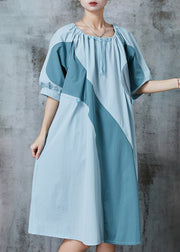 French Blue Grey Hollow Out Patchwork Cotton Maxi Dresses Summer