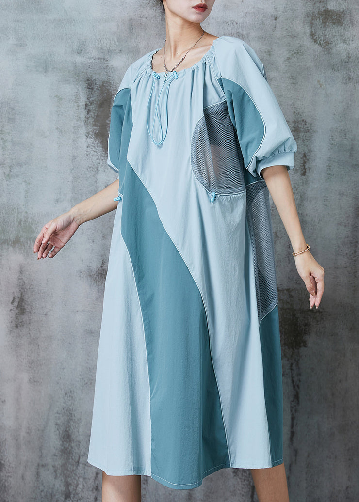 French Blue Grey Hollow Out Patchwork Cotton Maxi Dresses Summer