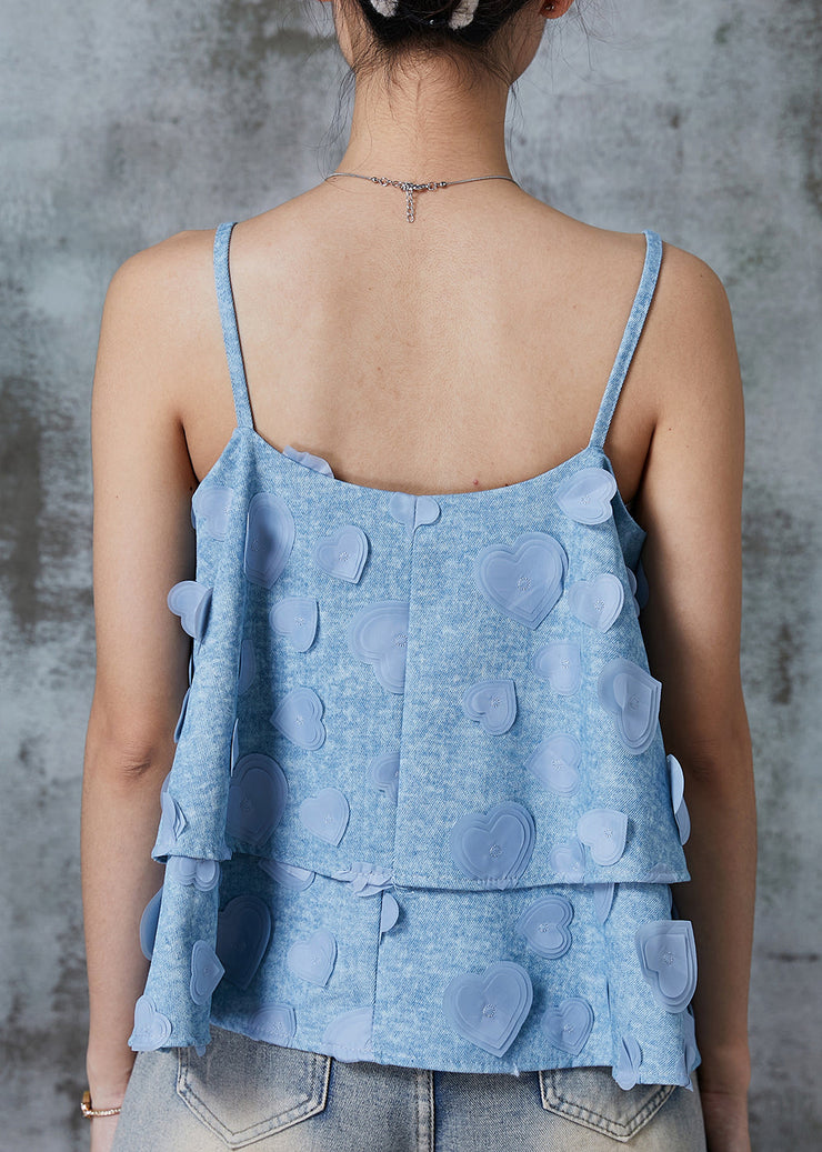 French Blue Love Layered Cotton Spaghetti Strap Top Summer