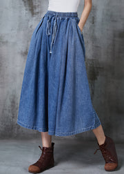 French Blue Oversized Denim Wide Leg Pants Summer