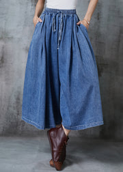 French Blue Oversized Denim Wide Leg Pants Summer