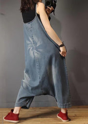 French Blue Pockets High Waist Denim Jumpsuit Sleeveless