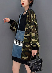 French Camouflage Asymmetrical Patchwork Denim Cotton Loose Sweatshirts Top Fall