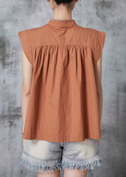 French Caramel Stand Collar Cotton Tank Sleeveless