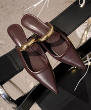 French Chocolate Faux Leather Splicing Slide Sandals Pointed Toe