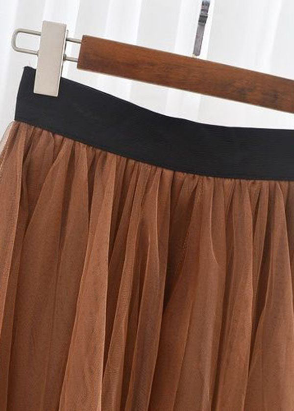 French Chocolate Elastic Waist Asymmetrical Exra Large Hem Tulle Skirt Summer