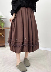 French Coffee Patchwork Elastic Waist Skirts Summer