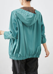 French Green Hooded Drawstring Cotton Jackets Fall