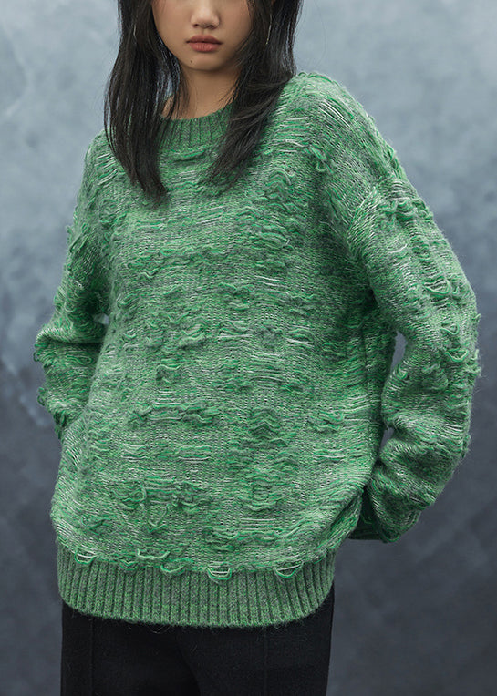 French Green O Neck Cozy Wool Knit Sweaters Spring