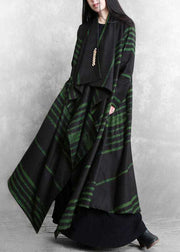 French Green Striped Asymmetrical Design Cotton Loose Cardigan Fall