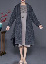 French Grey Asymmetrical Exra Large Hem Woolen Coat Outwear Fall