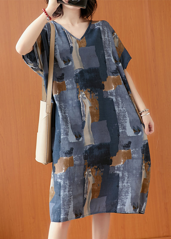 French Grey Oversized Tie Dye Cotton Dress Summer