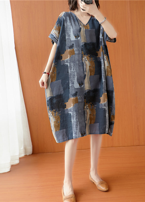 French Grey Oversized Tie Dye Cotton Dress Summer