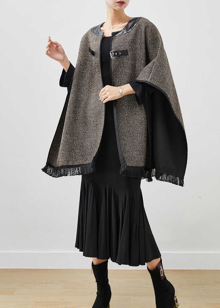 French Grey Tasseled Woolen Coats Two Pieces Set Cloak Sleeves