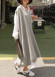 French Grey V Neck Long Knit Vest Sleeveless