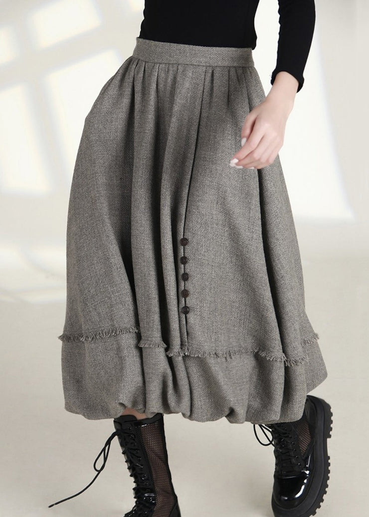 French Grey Zippered Pockets High Waist Cotton Skirts Spring