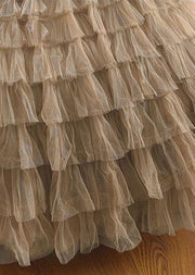 French Khaki Elastic Waist Layered Ruffled Patchwork Tulle Skirt Spring