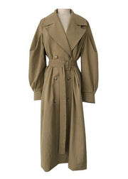 French Khaki Oversized Double Breast Cotton Trench Coats Spring