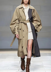 French Khaki Oversized Patchwork Cotton Trench Coat Spring