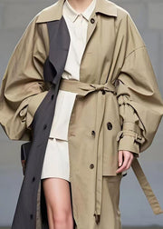 French Khaki Oversized Patchwork Cotton Trench Coat Spring