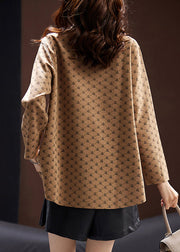 French Khaki Print Button Cotton Shirts Long Sleeve