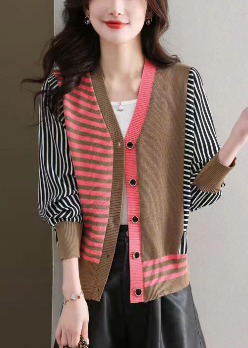 French Khaki V Neck Cozy Thin Knit Cardigan Fall