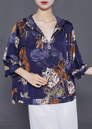 French Navy Hooded Print Silk Shirts Bracelet Sleeve