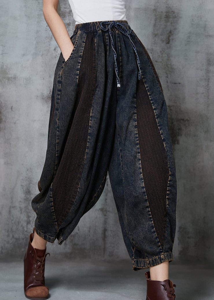 French Navy Oversized Patchwork Denim Pants Spring