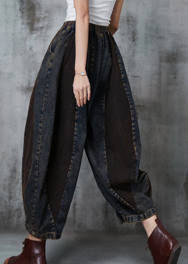 French Navy Oversized Patchwork Denim Pants Spring