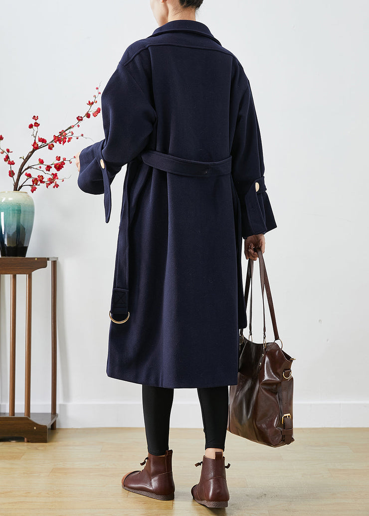 French Navy Slim Fit Thick Woolen Trench Coats Winter