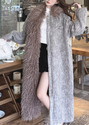 French New Fur Collar Zippered Tie Waist Woolen Coat Winter