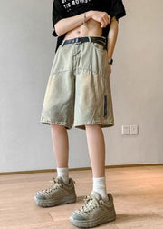 French Old Blue Zippered Pockets High Waist Men Shorts Summer