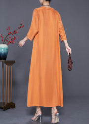 French Orange Oversized Draping Silk Vacation Dresses Bracelet Sleeve