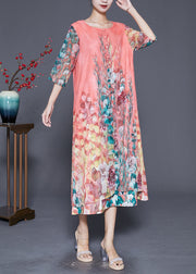 French Orange Print Chiffon Beach Dress Summer