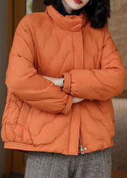 French Orange Stand Collar Zip Up Duck Down Jackets Winter