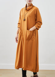 French Orange Turtle Neck Warm Fleece Robe Dresses Fall