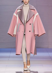 French Pink Oversized Patchwork Woolen Trench Fall