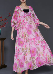 French Pink Oversized Print Chiffon Beach Dress Summer