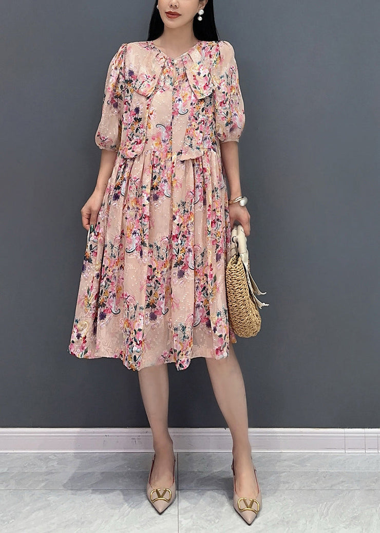 French Pink Print Fake Two Pieces Long Dress Summer