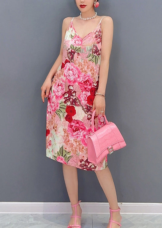 French Pink Ruffled Print Chiffon Dress Two Pieces Set Summer