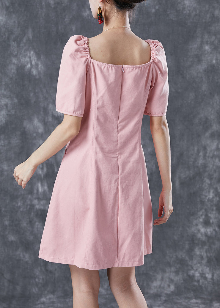 French Pink Square Collar Bustier Top Denim Mid Dresses Summer