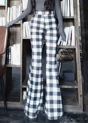 French Plaid High Waist Cotton Flared Trousers Spring