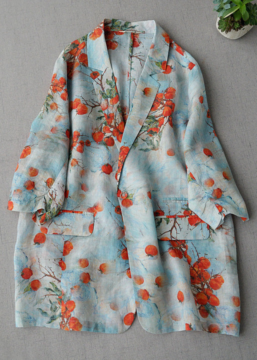 French Print Peter Pan Collar Pockets Cotton Coat Spring