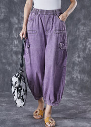 French Purple Oversized Pockets Denim Harem Pants Fall