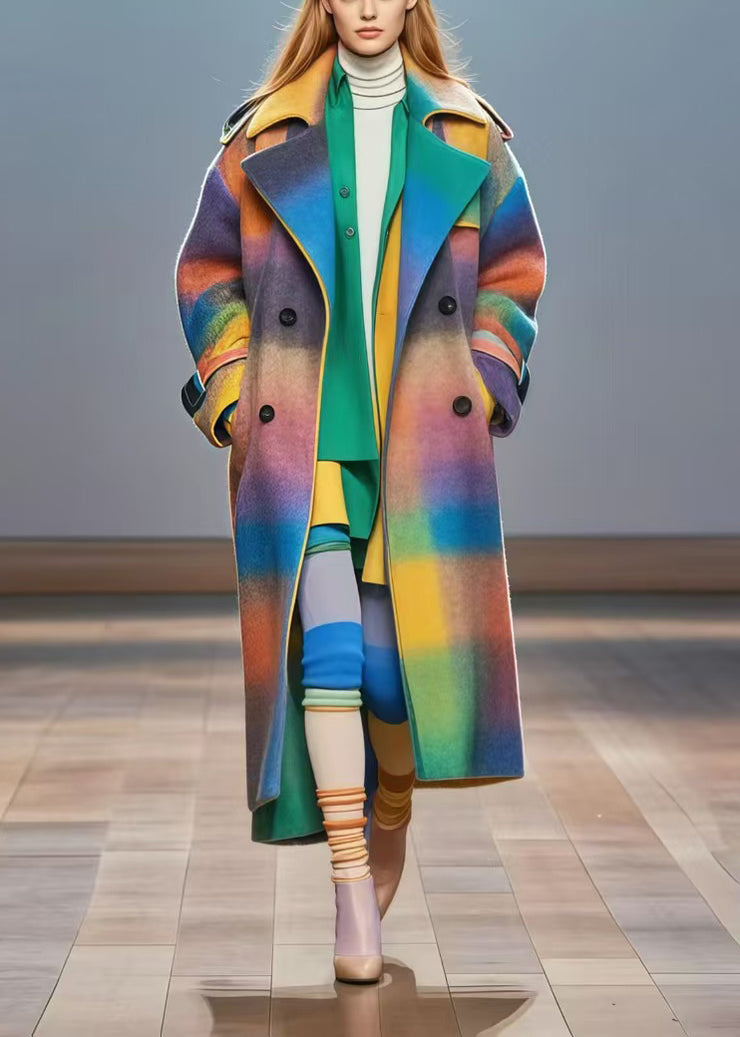 French Rainbow Oversized Double Breast Woolen Trench Fall