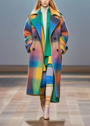 French Rainbow Oversized Double Breast Woolen Trench Fall